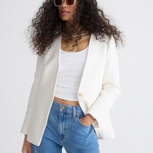 J Crew Collection Alfie Collarless Blazer Ivory Textured Boucle Gold Buttons